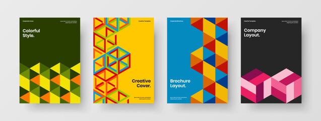 Unique geometric shapes booklet illustration composition. Original cover design vector concept set.