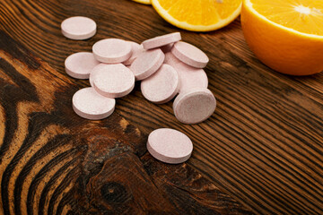 Obraz na płótnie Canvas Effervescent Orange Tablets, Fizzy Vitamine Supplement