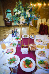 Decorated plate with fork and spoon. wedding Table restaurant