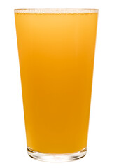 Full shaker pint glass of hazy New England IPA (NEIPA) pale ale beer isolated on white background
