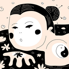 Vector Illustration Asian Woman Bathes