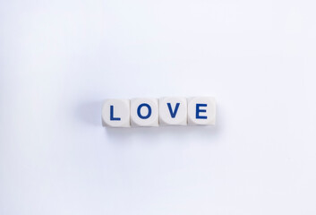  text love from cubes with letters on a white background