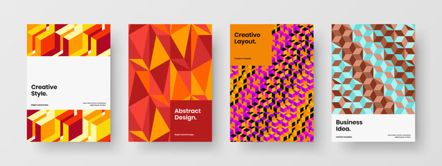 Obraz premium Creative mosaic tiles annual report illustration composition. Modern catalog cover design vector template collection.