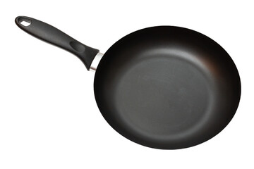 Small frying pan isolated on white background. Top view. Clipping path.