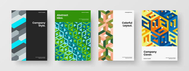 Trendy book cover A4 design vector template collection. Colorful geometric pattern pamphlet concept bundle.