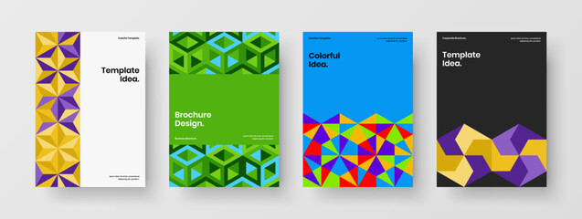 Unique journal cover A4 design vector concept bundle. Simple geometric pattern front page template set.