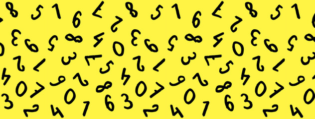 template with the image of keyboard symbols. a set of numbers. Surface template. yellow background. Horizontal image. Banner for insertion into site.