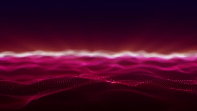Technology background. Abstract digital particle wave. Futuristic dotted wave. Network connection structure. 3D rendering. 4k animation.