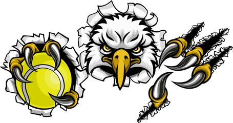 Eagle Tennis Cartoon Mascot Tearing Background