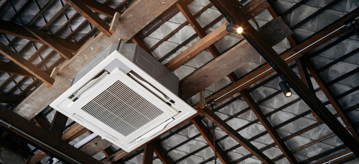 Ceiling mounted cassette type air conditioner. technology background