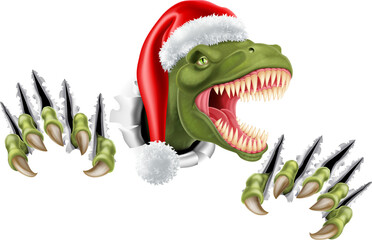 Santa Christmas Hat T Rex Dinosaur © Christos Georghiou