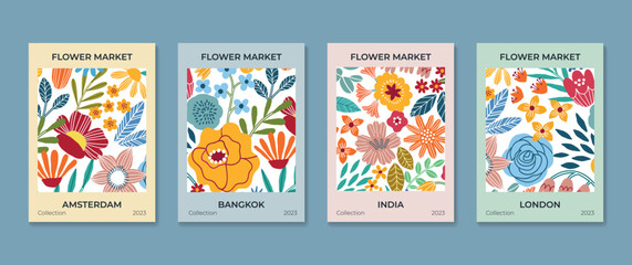 Flower market vintage poster collection  - 539160347