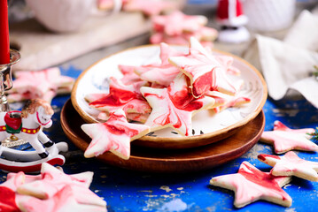 Christmas cookies marble stars in christmas background
