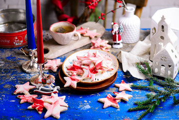 Christmas cookies marble stars in christmas background