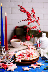 Christmas cookies marble stars in christmas background