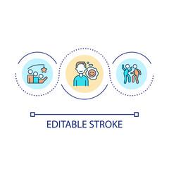 Positive thinking advantages loop concept icon. Motivation for everyday life. Self confidence abstract idea thin line illustration. Isolated outline drawing. Editable stroke. Arial font used