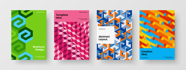 Isolated geometric hexagons leaflet concept collection. Vivid handbill vector design illustration bundle.