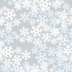 Snow seamless pattern. Christmas texture. Winter holiday flowing snowflakes background.