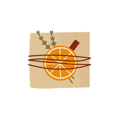 Square Christmas gift in kraft paper. Cute present box in craft wrapping flat vector illustration isolated on white background.