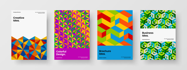 Premium geometric pattern corporate cover concept collection. Fresh leaflet design vector illustration set.