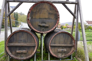Old beer barrels (capacity 1755 liters) in Kelheim near Regensburg, Bavaria - Germany. 