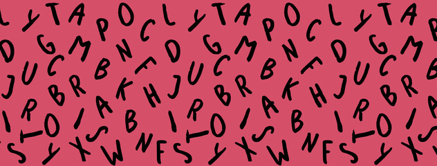 Fototapeta premium template with the image of keyboard symbols. set of letters. Surface template. purple red background. Horizontal image. Banner for insertion into site.