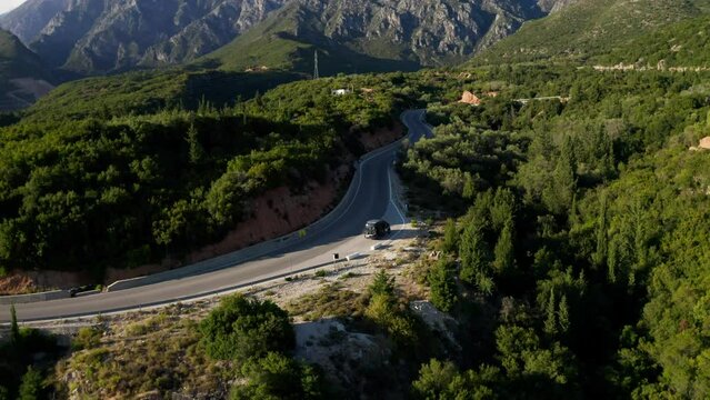 Aerial Reveal of Albanian Mountain Range in Vuno