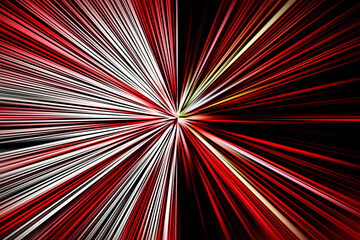 Abstract surface of blur radial zoom in red, black and white tones. Spectacular red background with radial, diverging, converging lines. 
