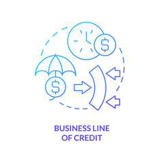 Business line of credit blue gradient concept icon. Flexible loan. Source of short term financing abstract idea thin line illustration. Isolated outline drawing. Myriad Pro-Bold font used