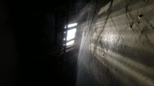 Bursts of light through the roof of the house
