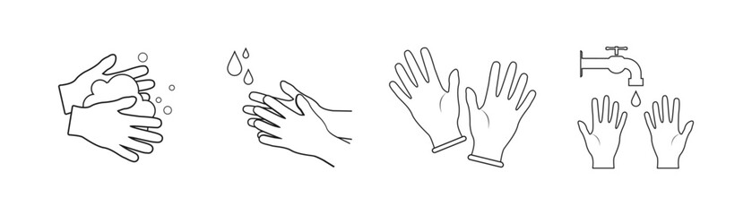 Preventive measures icons how not to get a virus. Wash hands and wear medical masks