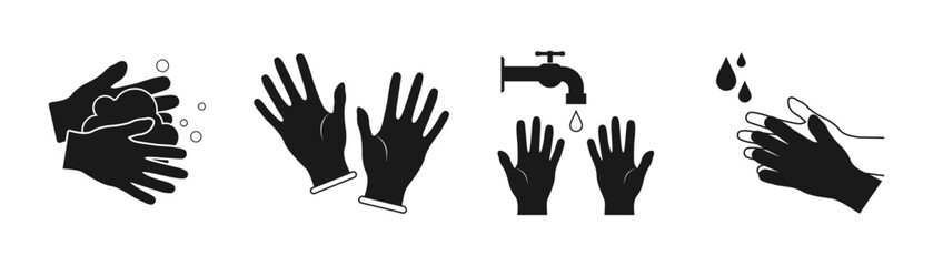 Preventive measures icons how not to get a virus. Wash hands and wear medical masks