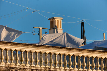 The terraces and laundry in the cubist architecture in Olhao, Algarve, Portugal