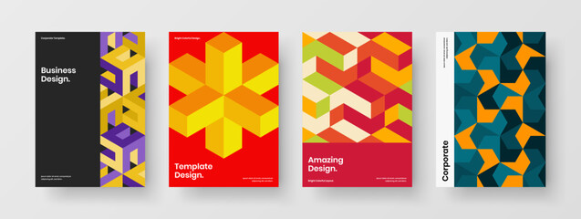 Colorful mosaic hexagons book cover template collection. Multicolored leaflet design vector concept composition.