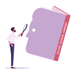 Businessman use magnifying to analysis and rediscovering consumer behavior, consumer behavior and marketing strategy concept 