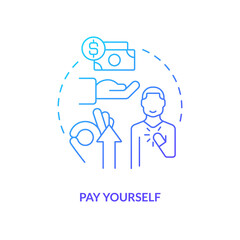 Pay yourself blue gradient concept icon. Owner salary. Managing small business finances tip abstract idea thin line illustration. Isolated outline drawing. Myriad Pro-Bold font used