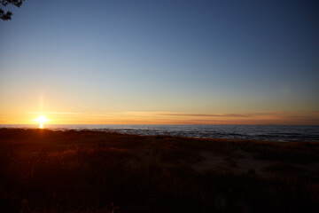 View on a sunset under the sea, seaside selective focus