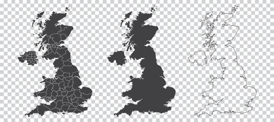 set of 3 maps of UK - vector illustrations