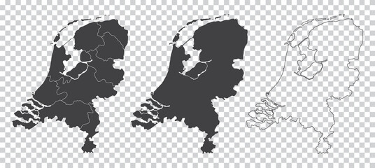set of 3 maps of Netherlands - vector illustrations