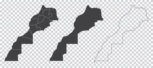 set of 3 maps of Morocco - vector illustrations