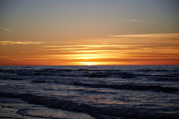 View on a sunset under the sea, seaside selective focus