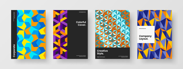 Premium corporate cover A4 vector design concept bundle. Clean geometric shapes pamphlet layout composition.