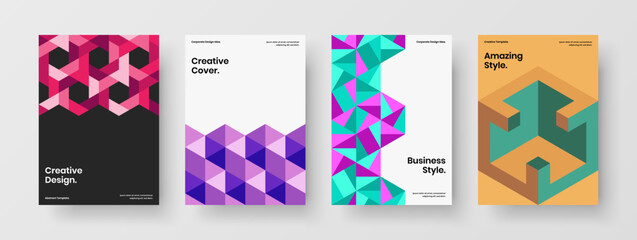 Colorful corporate cover A4 design vector layout collection. Simple geometric tiles company brochure concept set.