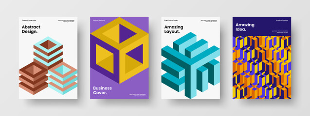 Clean geometric pattern brochure illustration bundle. Bright book cover vector design template set.