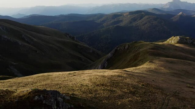 Aerial View of Montenegrin mountains near Kolasin during sunrise
