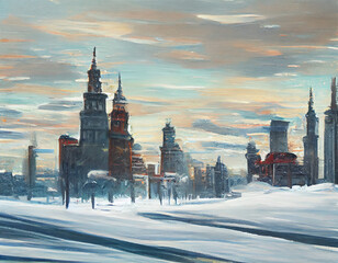 Panorama of the winter city, Generative AI