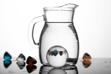 Composition with glass objects and water