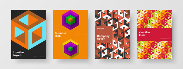 Obraz premium Vivid geometric hexagons pamphlet template collection. Bright cover vector design layout set.