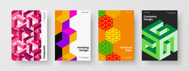 Creative catalog cover A4 vector design concept collection. Multicolored mosaic tiles presentation template bundle.