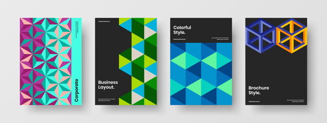 Amazing company identity vector design layout collection. Bright mosaic hexagons brochure concept set.